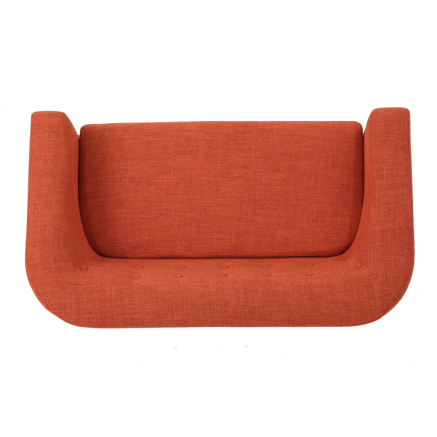 Double Sofa – Mid-Century Modern Orange Loveseat with Button Tufting & Light Birch Legs