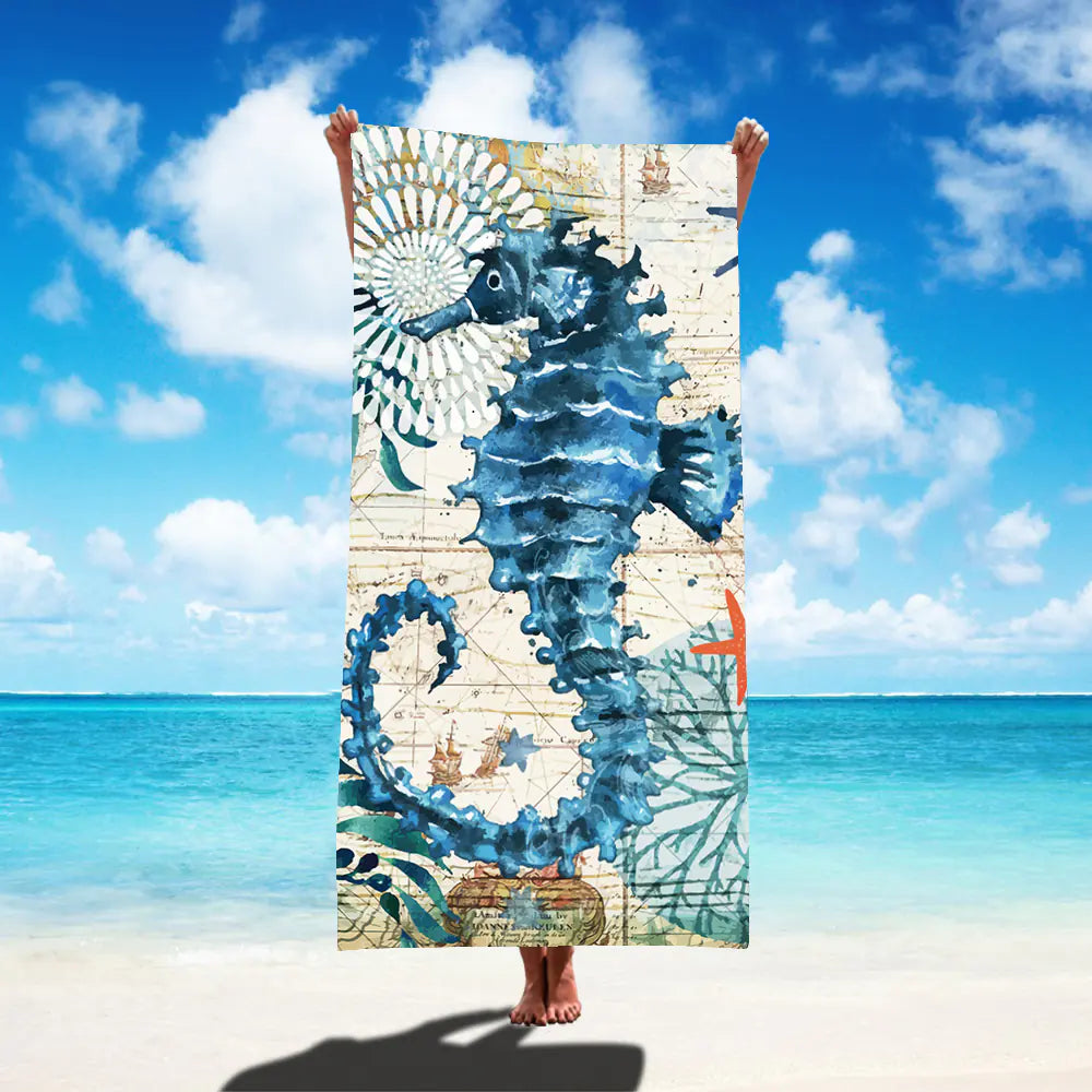 Spring Summer Seaside Seahorse Beach Towel – Vibrant Microfiber Comfort for Pool & Shore
