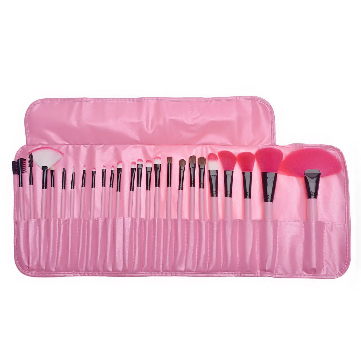 24-Piece Professional Makeup Brush Set – Wooden Handle, Synthetic Fiber Bristles (Pink, Black, Wood Color)
