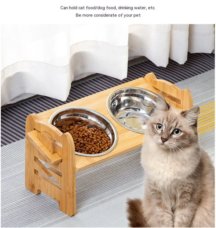 Double Bowl Trolley – Elevated Stainless Steel Cat Feeding Station with Rolling Base for Comfort and Cleanliness