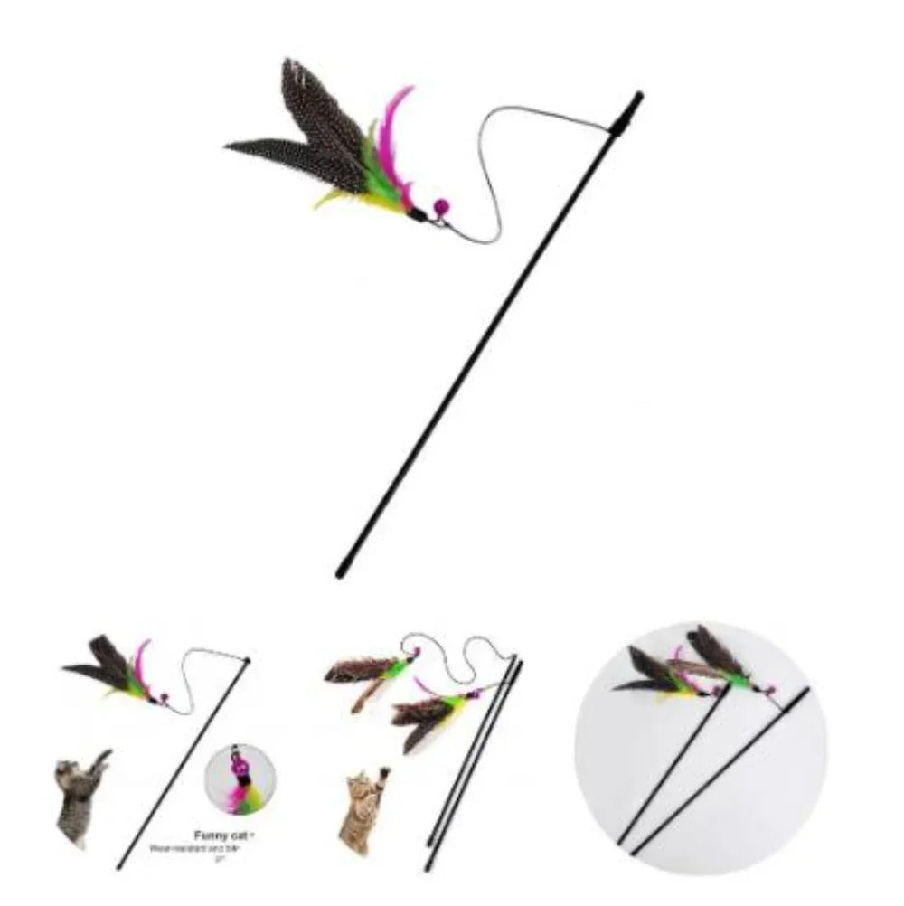 Funny Kitten Cat Teaser Interactive Toy Rod (With Bell and Feather, Durable & Non-Toxic)