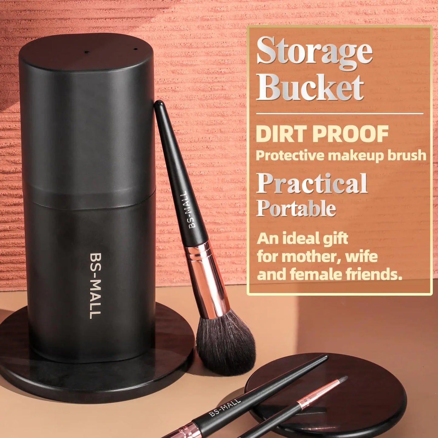 18-Piece Makeup Brush Set with Storage Bucket (Black & Rose Gold, Professional Synthetic Bristles)