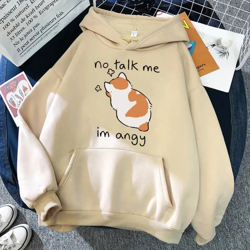 "No Talk Me" Cute Angry Cat Print Women Hoodie – Bold Feline Attitude Meets Streetwear Style