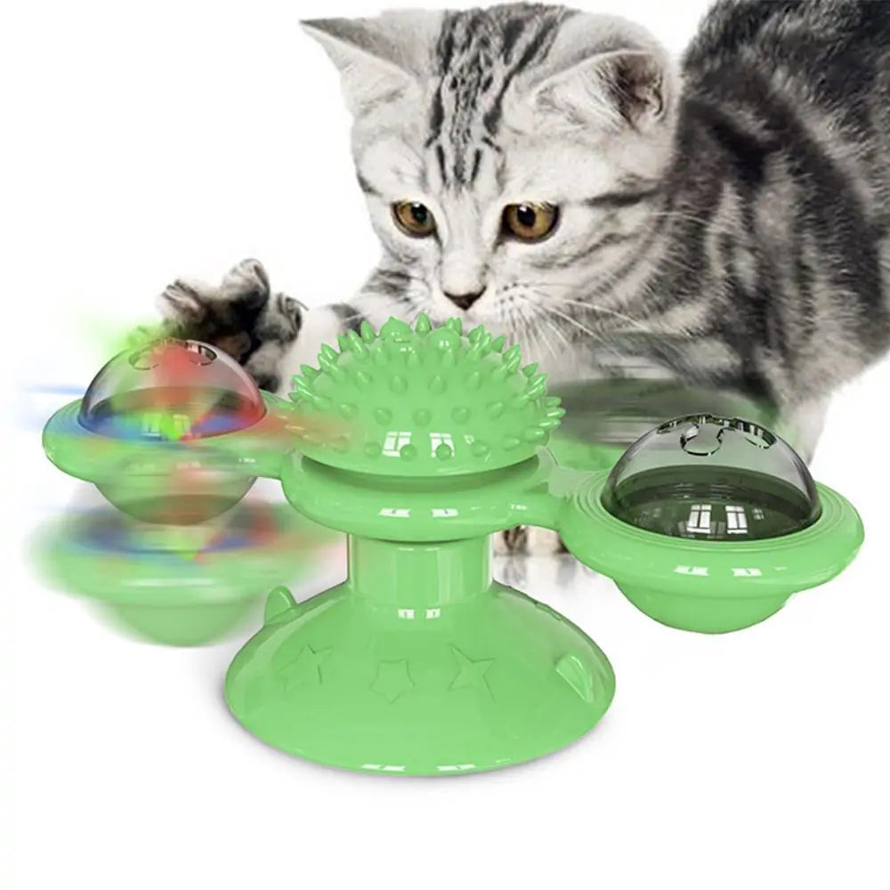 Interactive Turntable Windmill Ball Toy for Cats & Small Dogs (Spinning Windmill, Suction Base, Colorful Balls)