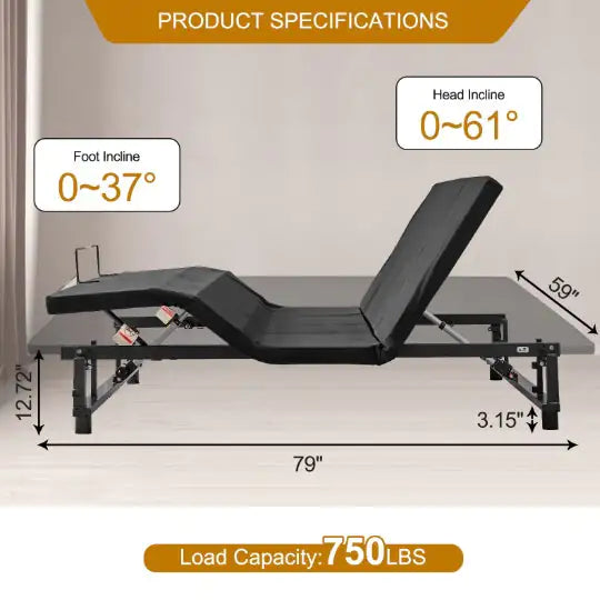 Adjustable Bed Base Frame – Queen Size | Head and Foot Incline, Wireless Remote, Zero Gravity, 4 USB Ports & Under-Bed Nightlight – Quiet Motor