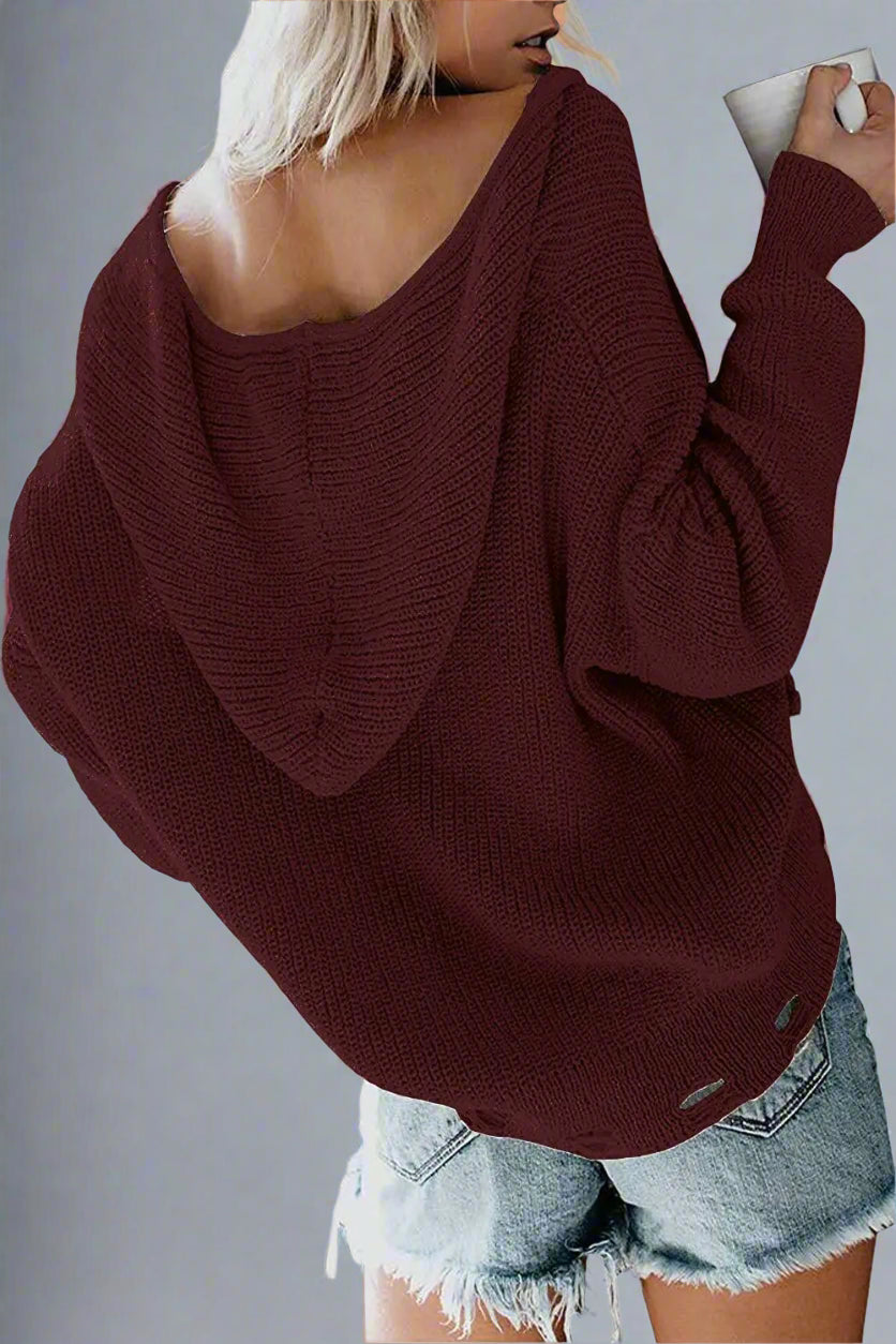 Women’s Hooded Zipper Sweater – Irregular Loose Fit, Acrylic Knit, and Trendy Hooded Style (S–3XL)