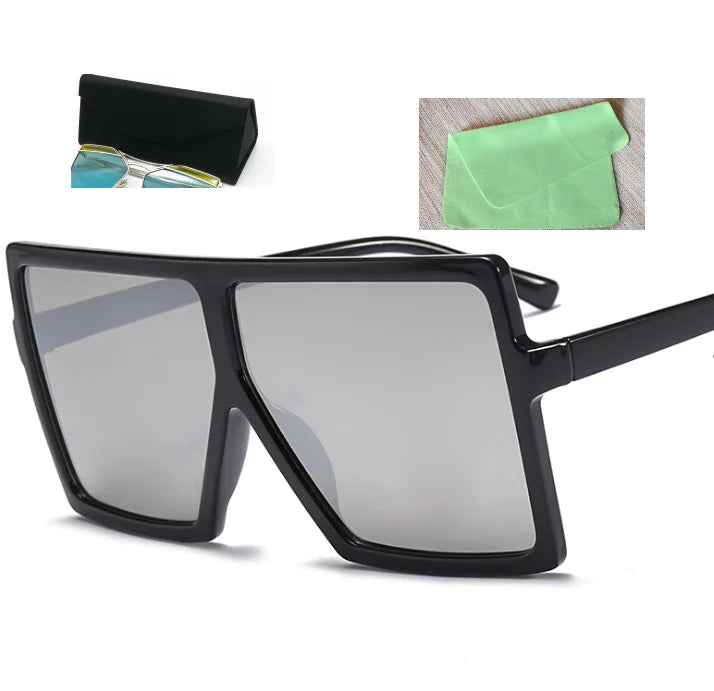 Square Large Frame Sunglasses for Women – Oversized UV Protection Shades with Case & Cloth (7 Color Variants)