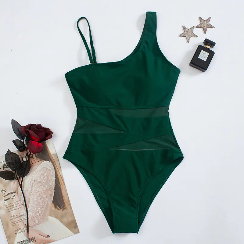 Sexy Shaping Solid Color Mesh Backless One-Piece Bikini