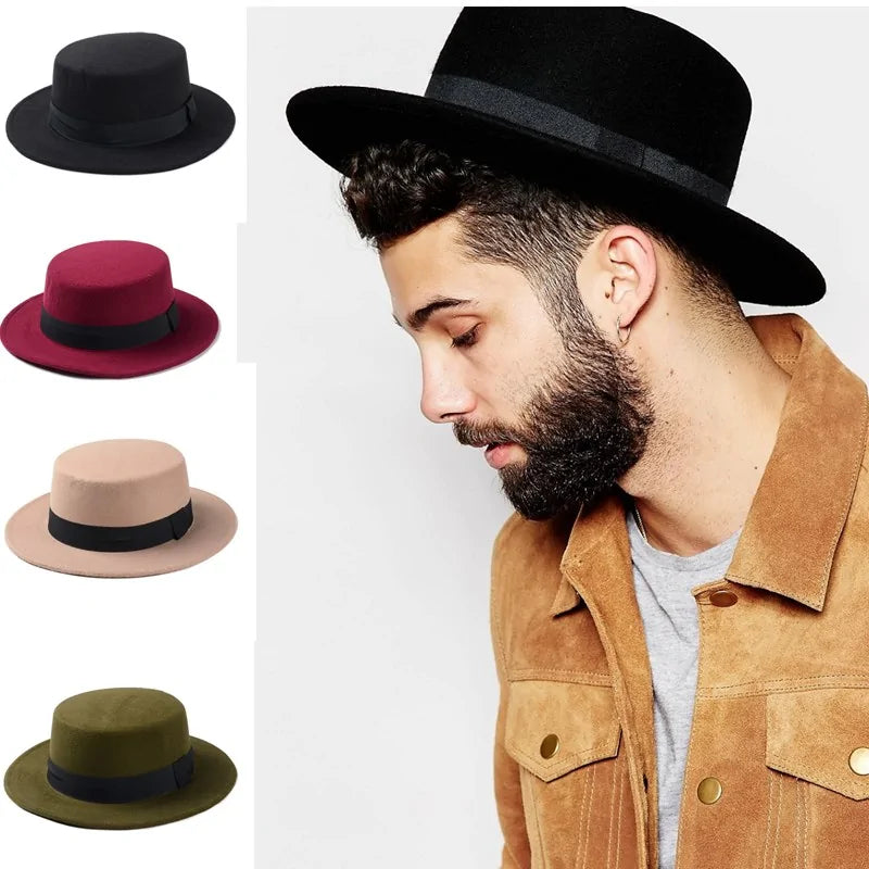 Flat Top Wool Hat for Men