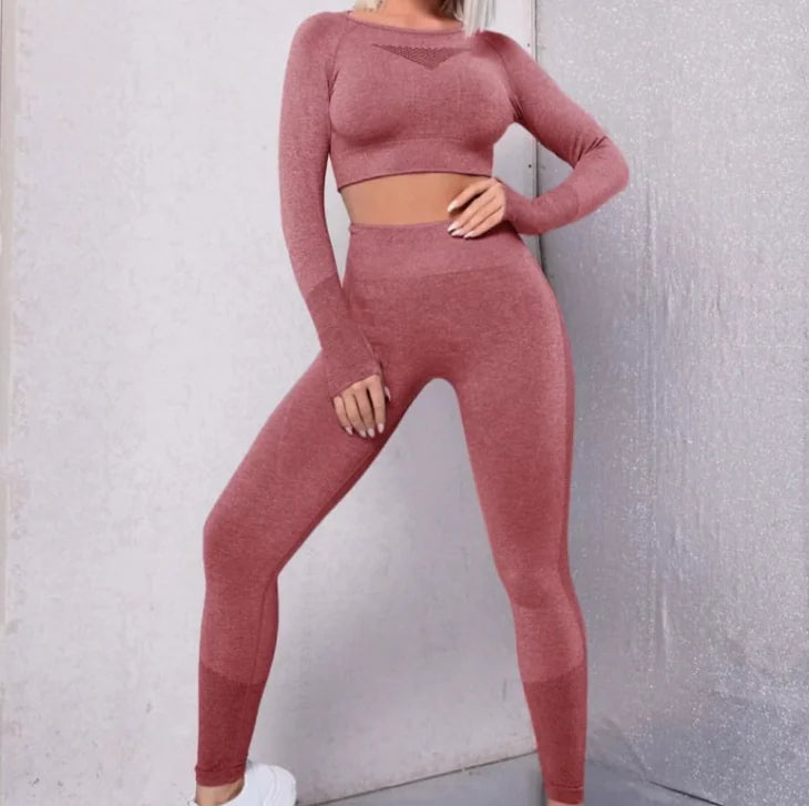 Yoga Two-Piece Suit – Long Sleeve Pullover & Leggings Activewear for Women