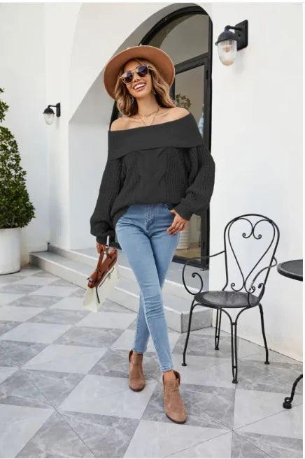Women’s Chic Off-Shoulder Cable Knit Sweater (Twisted Pattern, S–XL, Multiple Colors)
