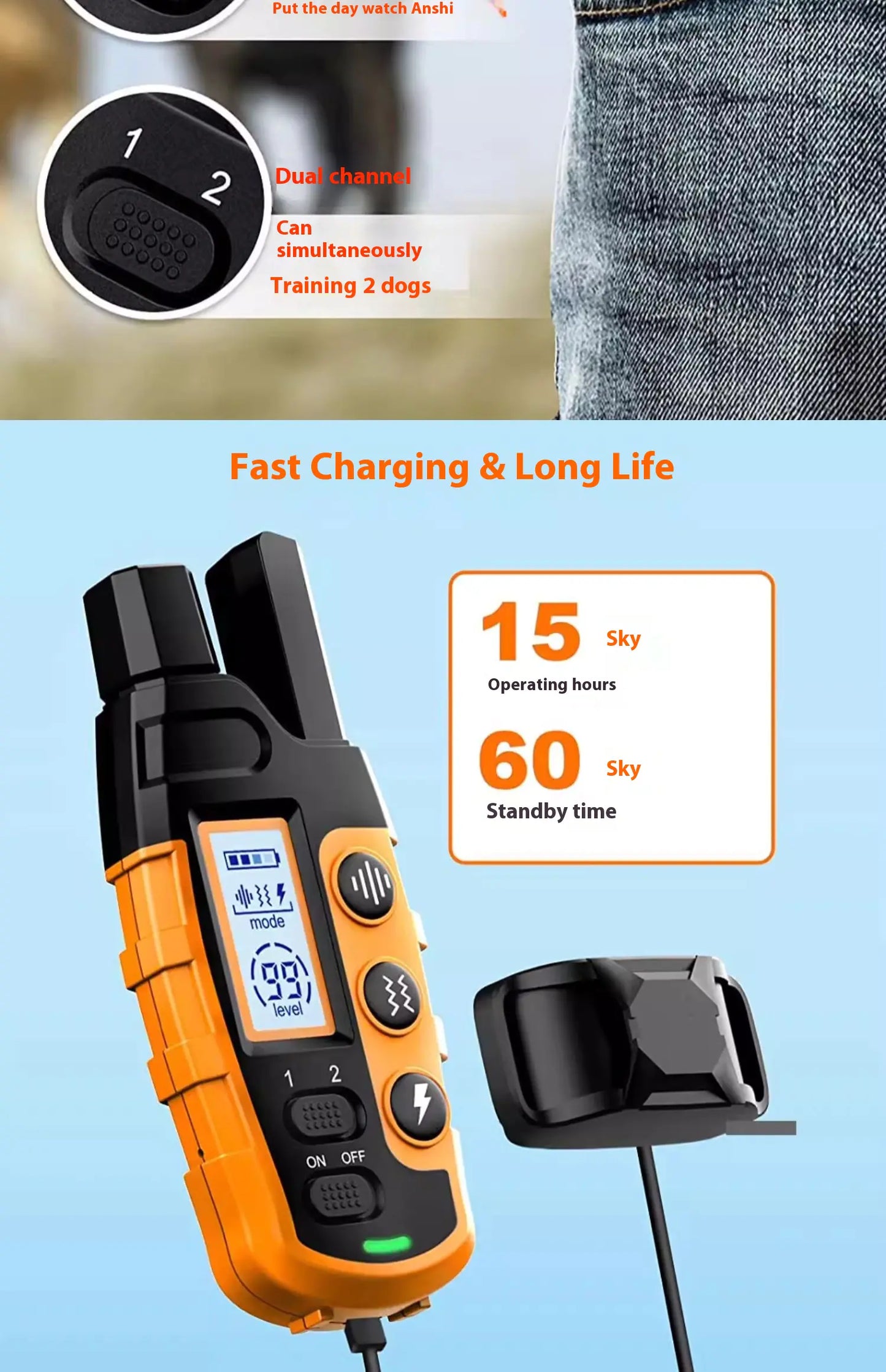 Waterproof Remote Dog Training Collar – 1000m Range, Sound, Vibration & Shock Modes (IP67 Rated)