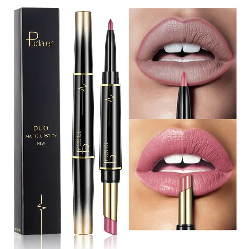 Double Lipstick Lip Liner – 2-in-1 Matte Lipstick and Rotating Liner