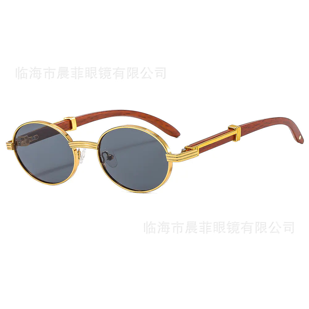 Men’s Round Frame Sunglasses – Metal + Wood Fusion with UV400 Protection (Model 6101, 28g)