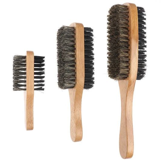 Men Boar Bristle Hair Brush – Natural Wood Beard & Hair Styling Tool with Curved Handle (Available in Small, Medium, Large Sizes)