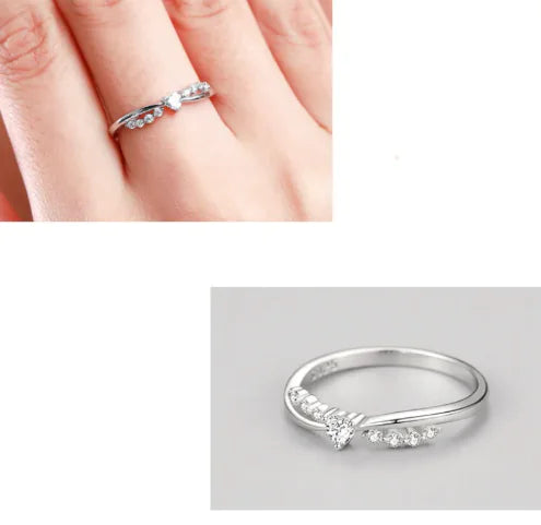 S925 Sterling Silver Heart Cross Ring with Sparkling Diamonds