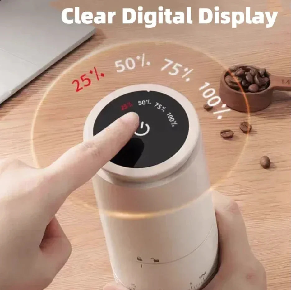 Portable Electric Coffee Grinder – Rechargeable Cordless Coffee Bean Grinder with Adjustable Settings & Digital Display