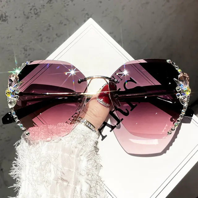 Vintage Rhinestone Rimless Sunglasses – Timeless Glamour & Modern Elegance