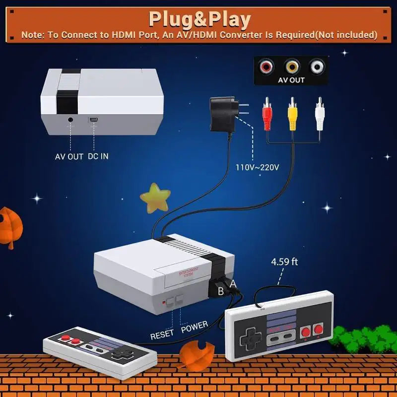 Retro Mini Game Console – Built-in 620 Classic Games (AV Output, Dual Controllers)