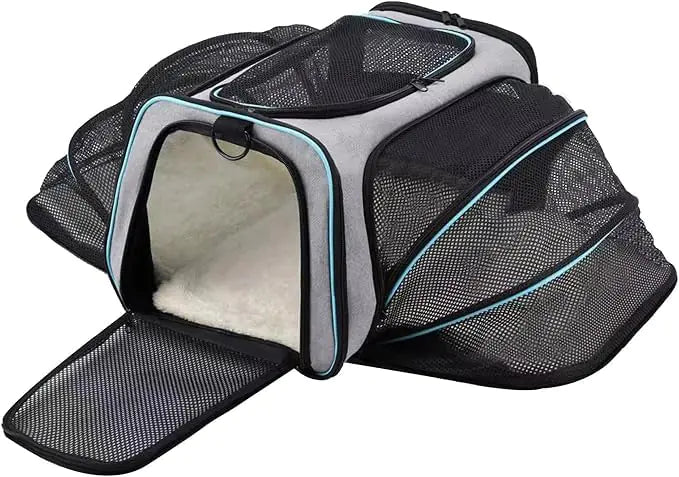 Expandable Airline-Approved Pet Carrier – Soft-Sided Travel Bag for Cats & Small Dogs (Blue, 18")