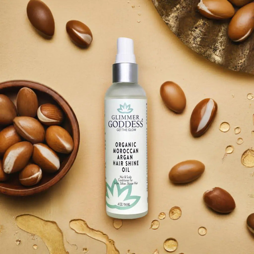 Organic Hair Shine Spray – Moroccan Argan Oil with Papaya Mango Scent (Frizz Control, Split-End Repair, All Hair Types, 4 fl oz)