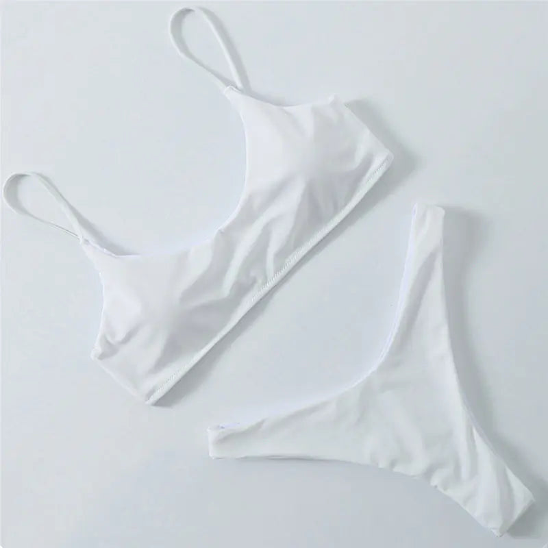 Two-Piece Polyester Bikini – Sleek Summer Style in White, Blue, Coffee, or Black (Sizes S–L)