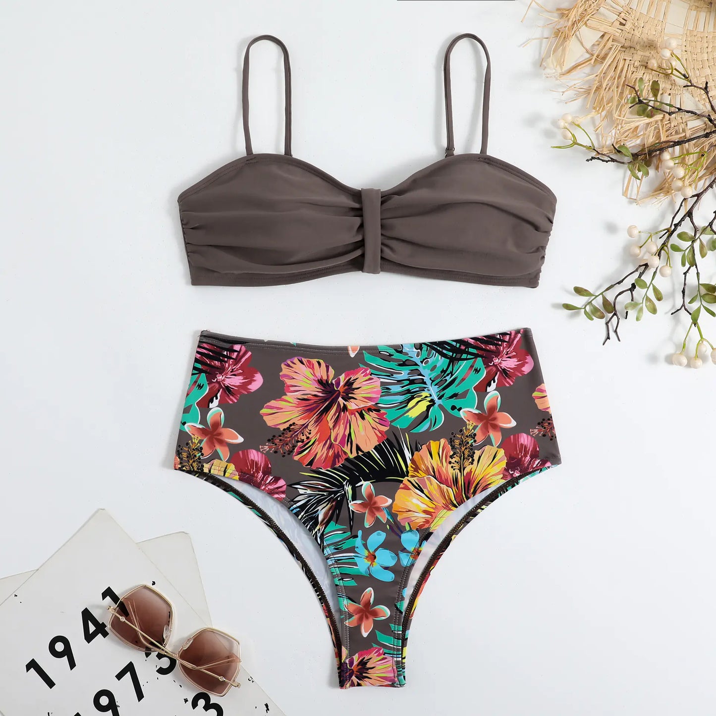 High-Waisted Floral Bikini – New Style Backless Two-Piece (Sizes S–L)