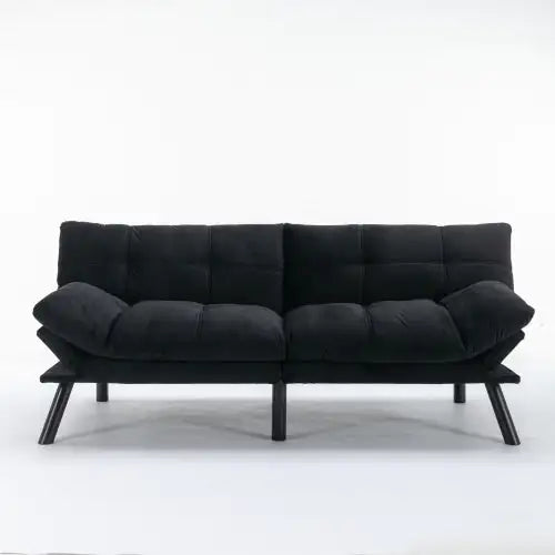 Black Convertible Folding Modern Sofa Bed – Upholstered Twin Sleeper with Iron Legs