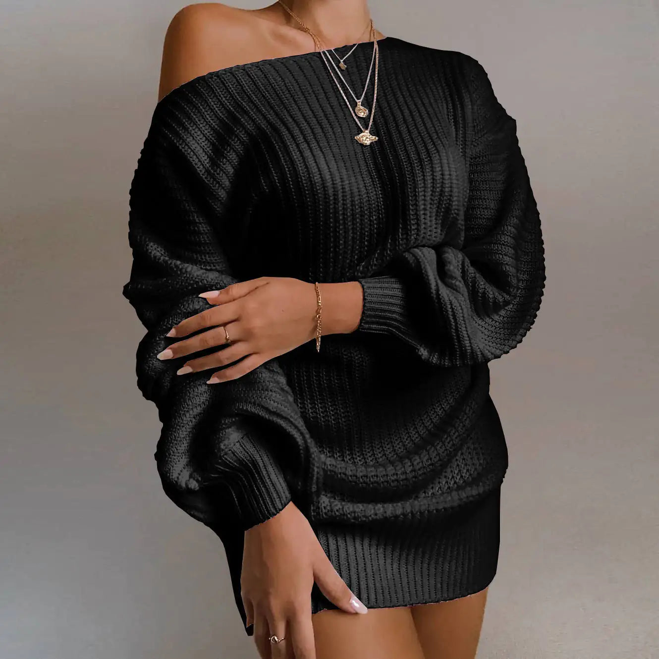 Off-Shoulder Women's Knitted Sweater Dress – Cozy Streetwear Elegance in Multiple Colors