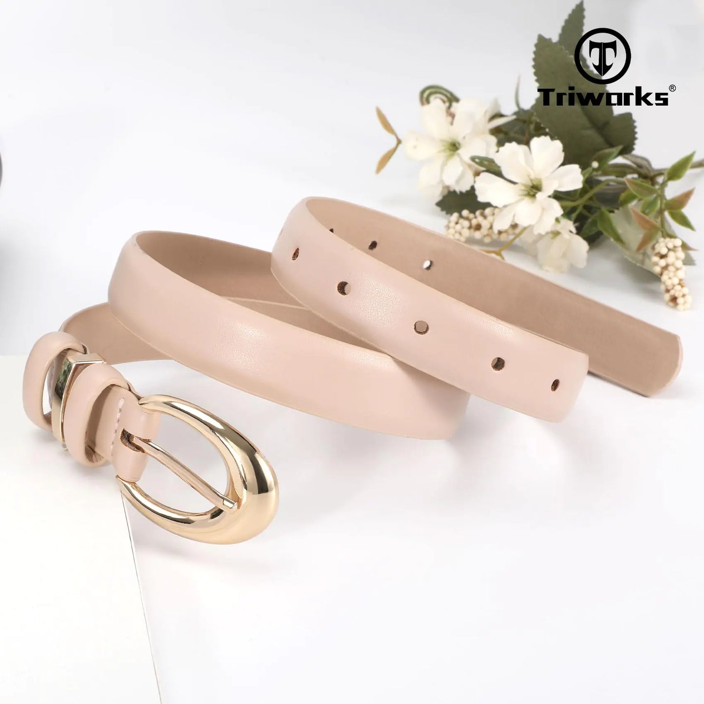 Women's Skinny Faux Leather Belt with Gold Buckle