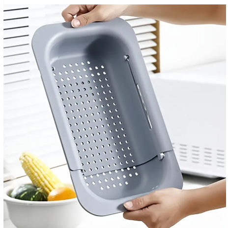 Adjustable Retractable Plastic Vegetable Draining Basket – Multi-Color Expandable Sink Colander