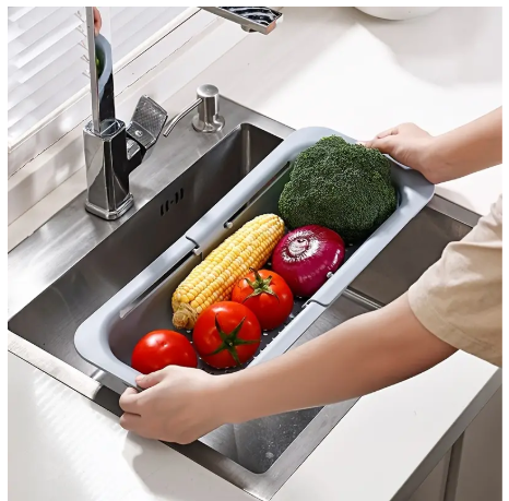 Adjustable Retractable Plastic Vegetable Draining Basket – Multi-Color Expandable Sink Colander