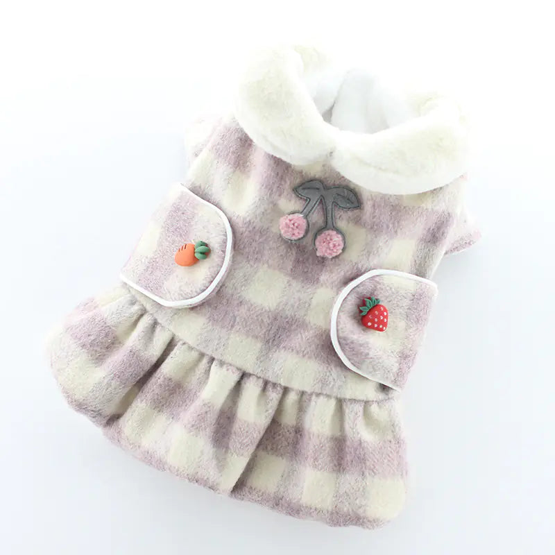 Plaid Skirt Pet Dog Clothes – Lightweight Woolen Fashion for Spring & Summer (XS–XL, Khaki & Purple Powder)