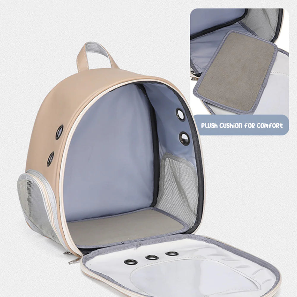 PU Portable Cat Carrier Backpack – Transparent Travel Bag for Small Dogs & Cats