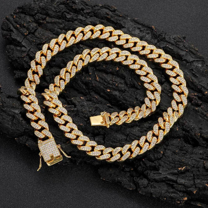 Flip Buckle Iced Cuban Link Chain Necklace – Gold-Plated Statement Piece