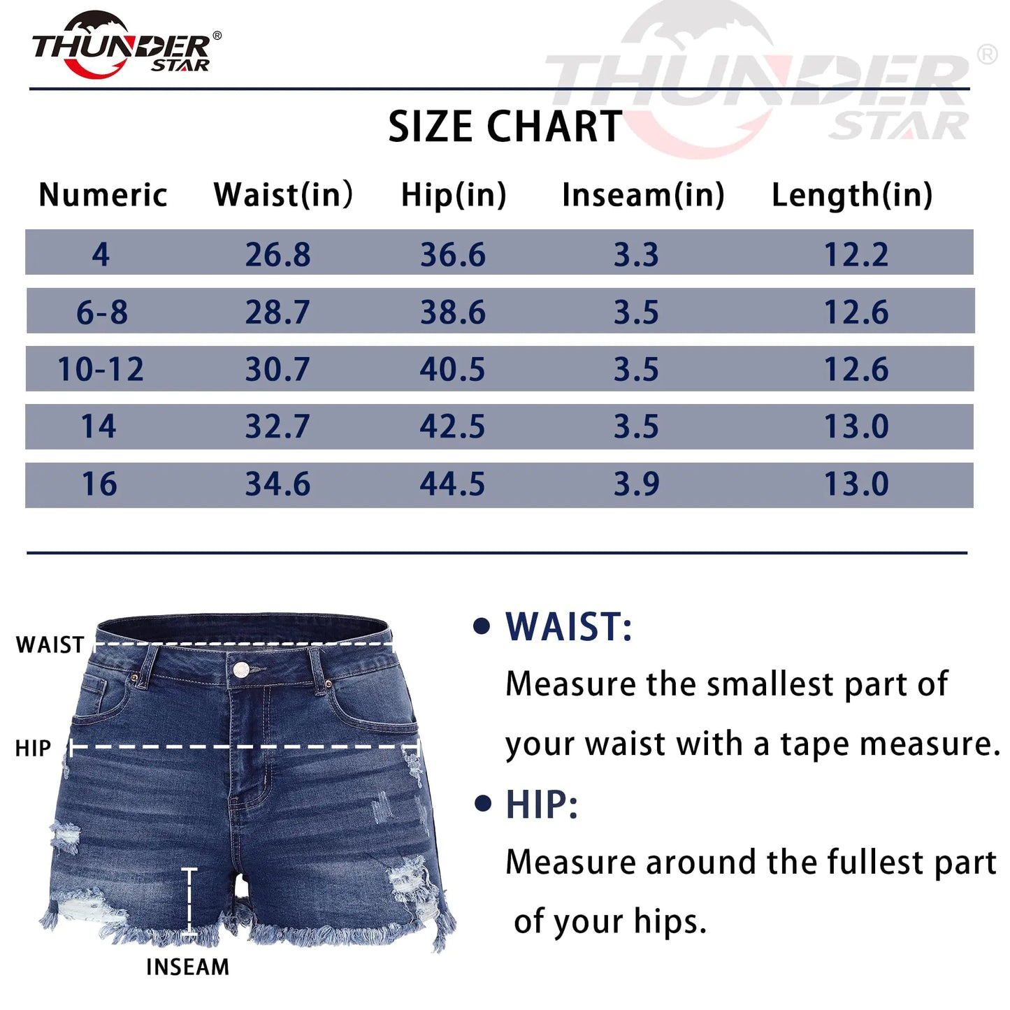 THUNDER STAR Women Mid Rise Ripped Stretchy Jeans Shorts Frayed Raw Hem Casual Denim Shorts 16 Grey-sb2