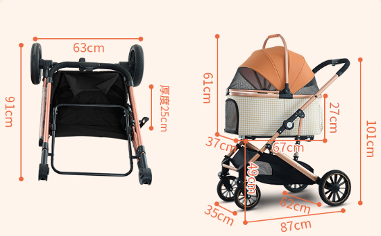Medium Pet Stroller – Foldable, Shock-Absorbing Dog & Cat Carrier with Storage Basket (Up to 40 lbs)