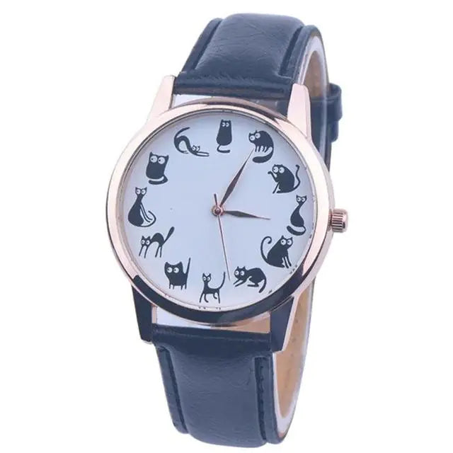 Cat Lover Women’s Watch – Elegant Leather Quartz Timepiece for Feline Fans