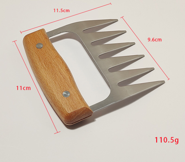 Stainless Steel Meat Shredder Claws – Wooden Handle for Shredding Chicken, Pork, Beef & More