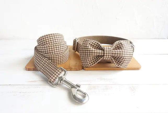 Teddy Dog Pen Pet Leash Set – Coffee Plaid Leash and Harness for Small to Large Dogs (XS–XL)