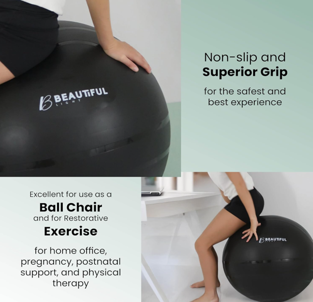 Beautiful Light Premium Yoga Ball – Anti-Slip, Firm Matte Texture