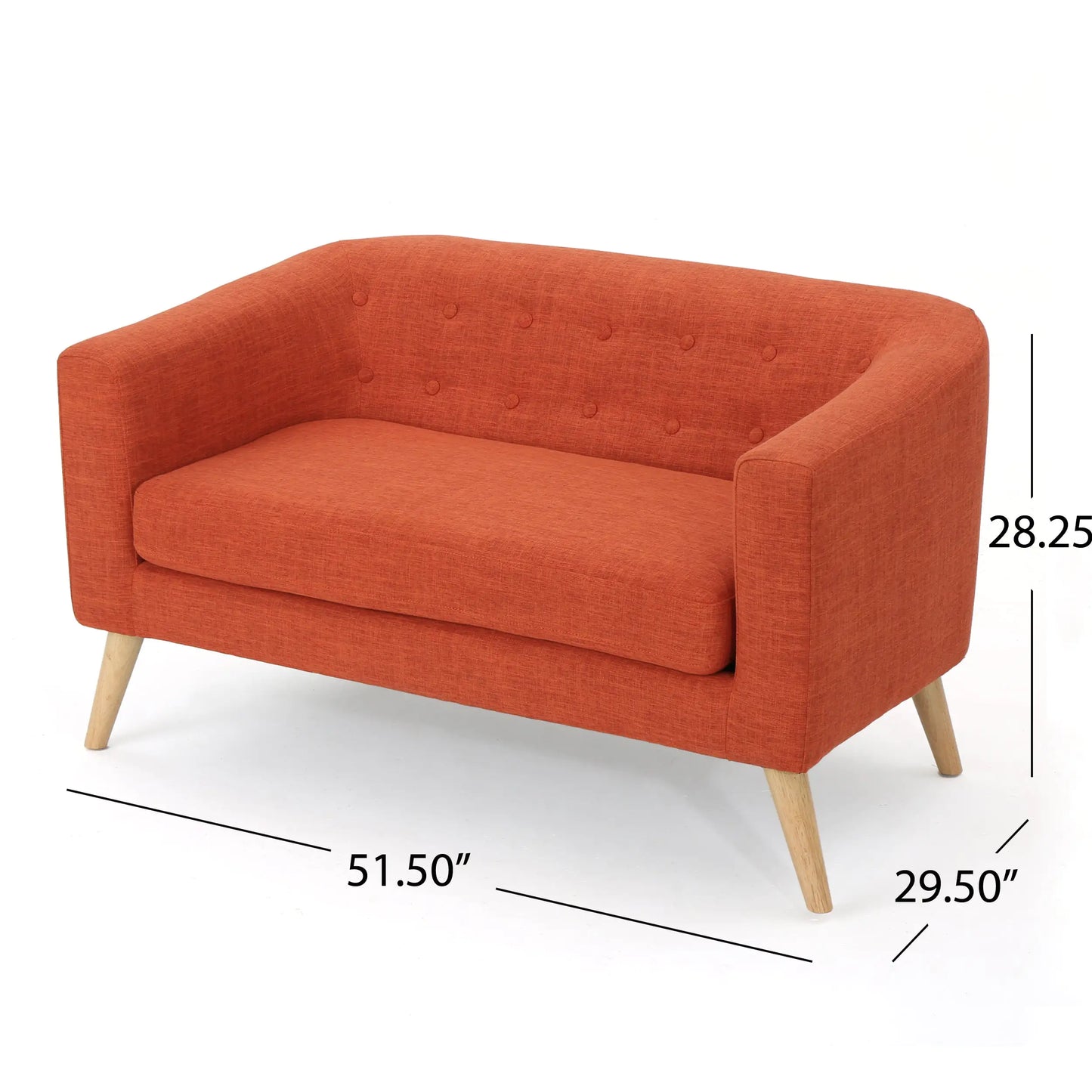 Double Sofa – Mid-Century Modern Orange Loveseat with Button Tufting & Light Birch Legs