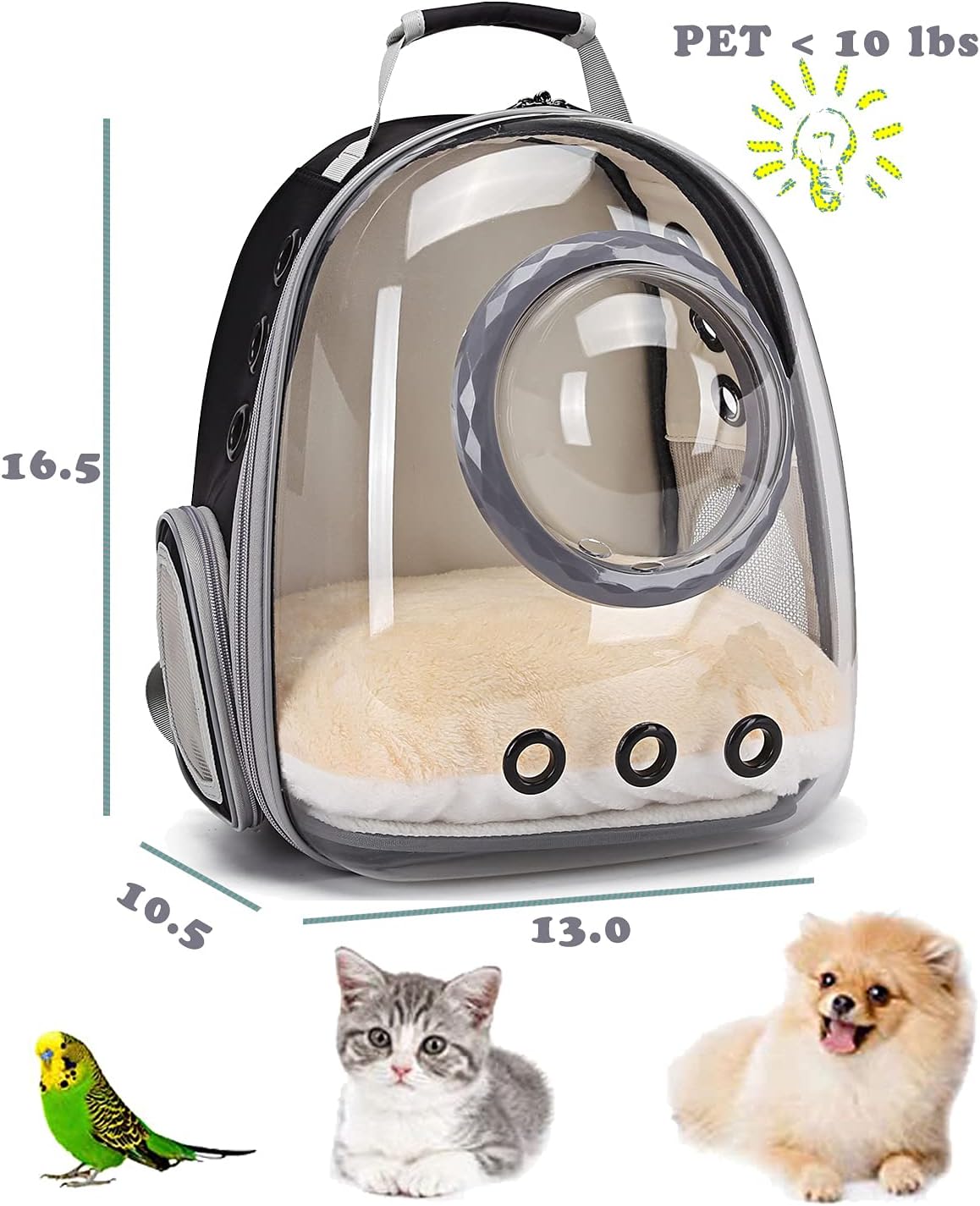 Bubble Cat Carrier Backpack – Transparent Space Capsule Travel Bag for Cats & Small Pets (Black)