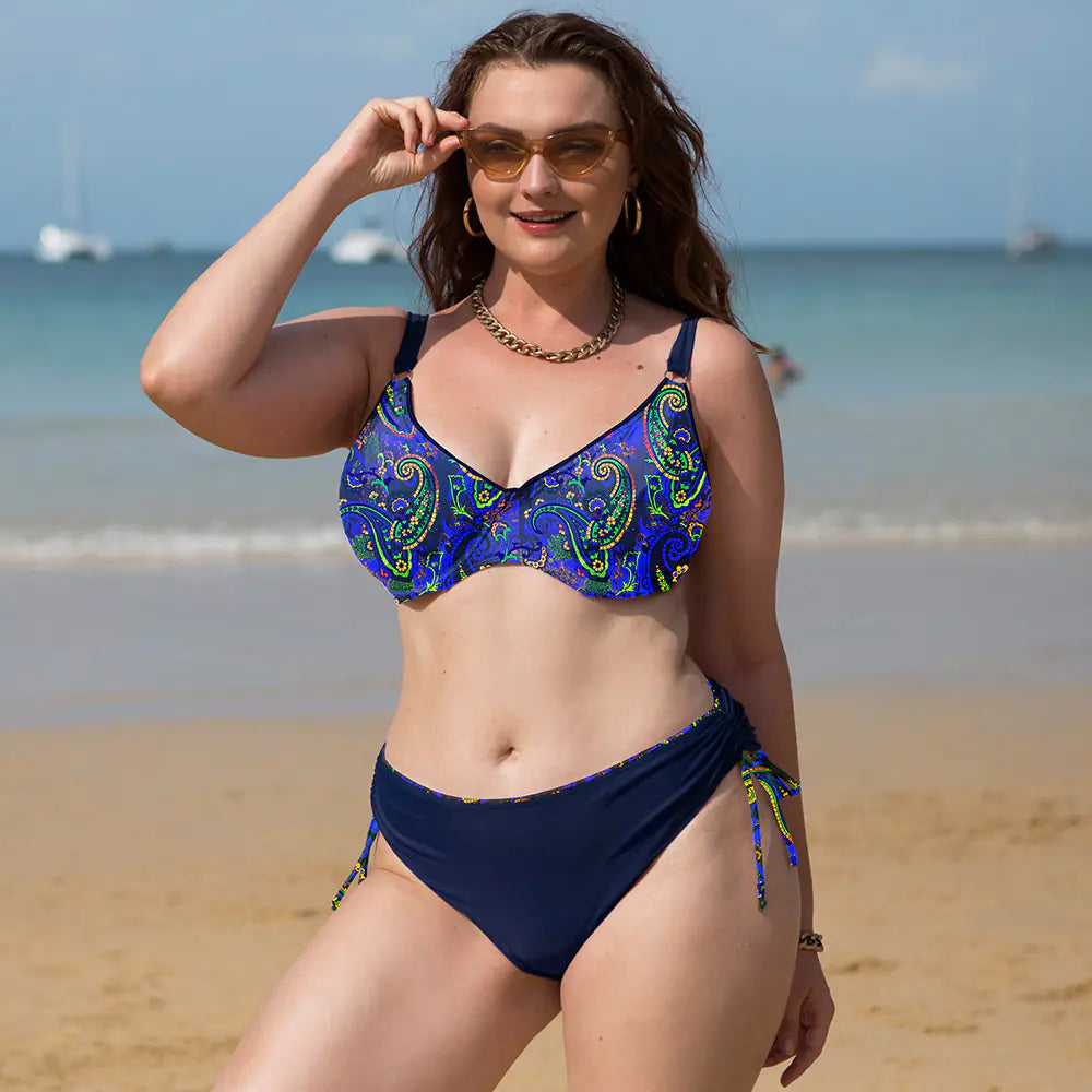 Plus-Size Floral Two-Piece Swimsuit – Elegant, Comfortable Fit in Bold Summer Prints (Sizes L–4XL)