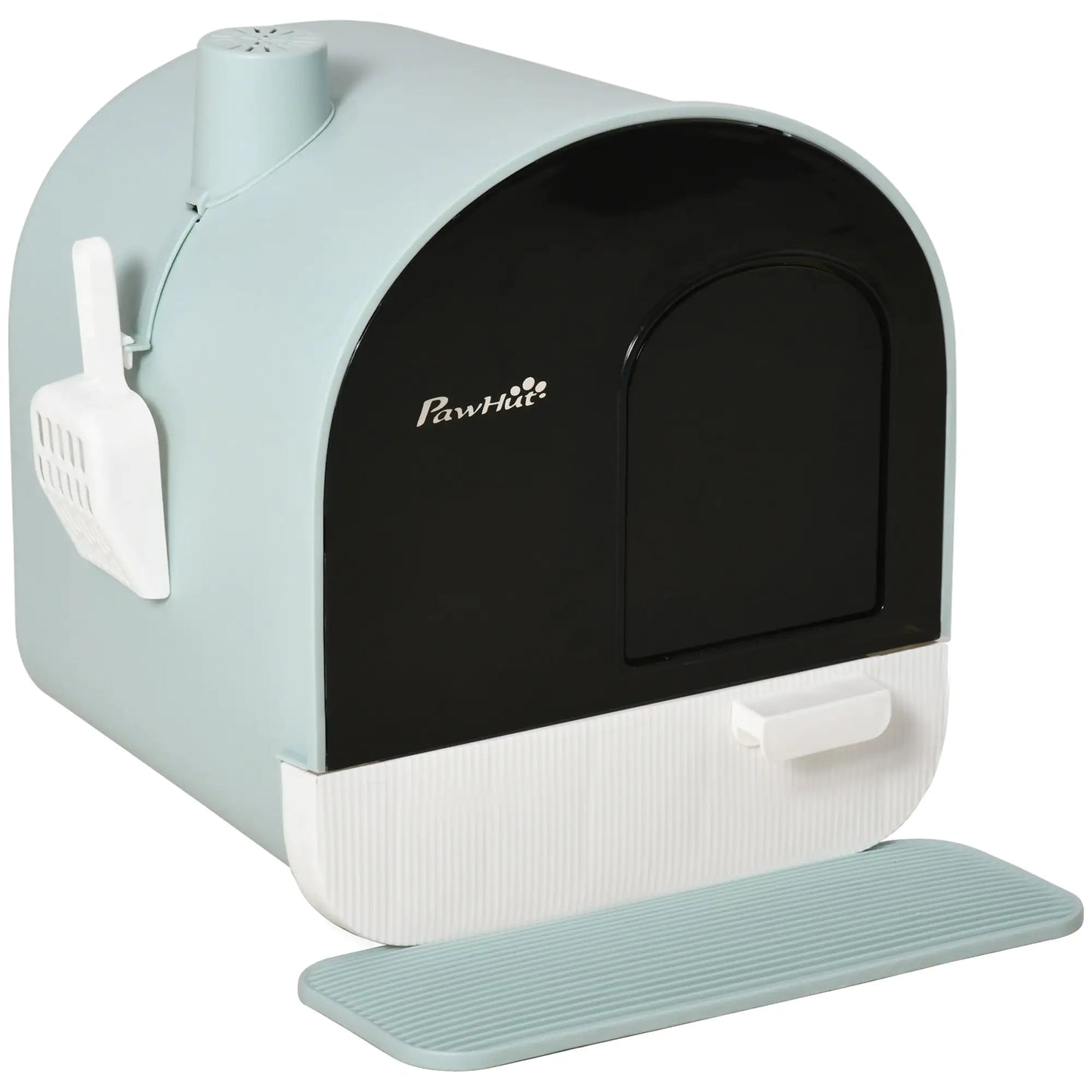 PawHut Cat Litter Box with Lid, Indoor Cat Litter Tray with Spoon, Strainer, Private Hooded Litter Box, Easy to Clean, Green, 17" x 17" x 18.5"