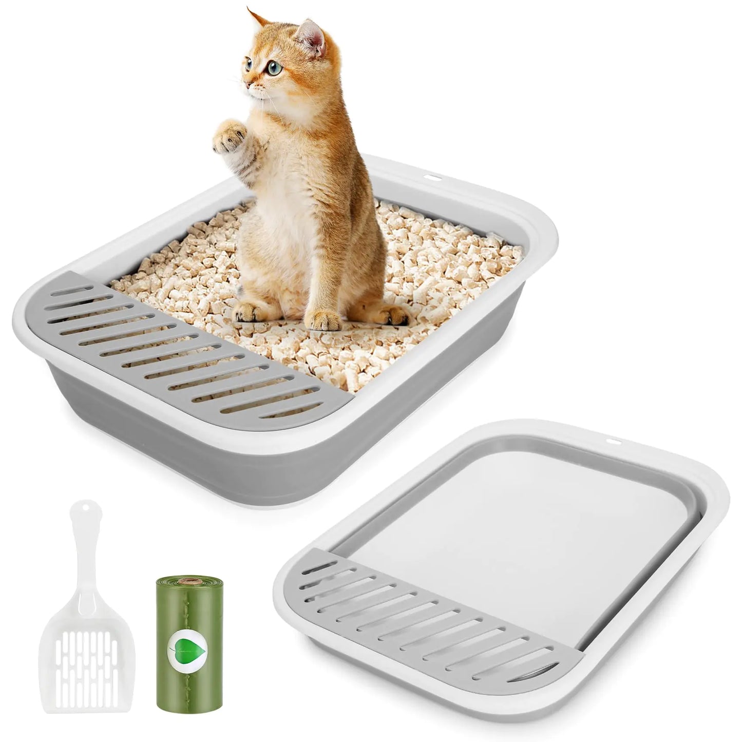 Foldable Portable Cat Litter Box with Scoop and Litter Bag
