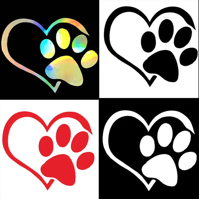 Heart Paw Vinyl Decal – Reflective Dog Lover Car Sticker (10cm x 11.5cm, 6 Color Options)
