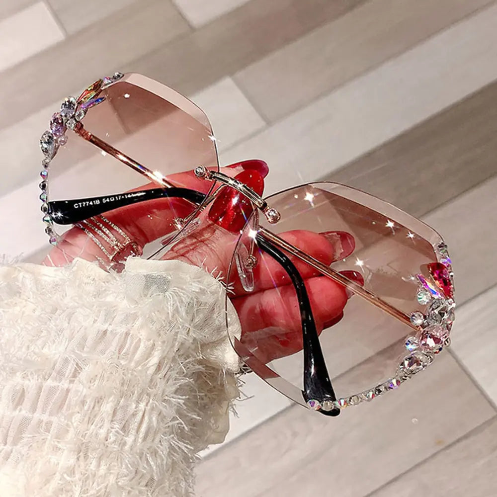 Vintage Rhinestone Rimless Sunglasses – Timeless Glamour & Modern Elegance