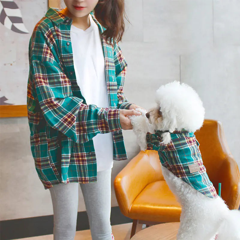 Pet Parent Matching Plaid Shirts – Cotton Twinning Set for You and Your Pet (Green & Yellow, XS–XXL + One Size Parent Fit)