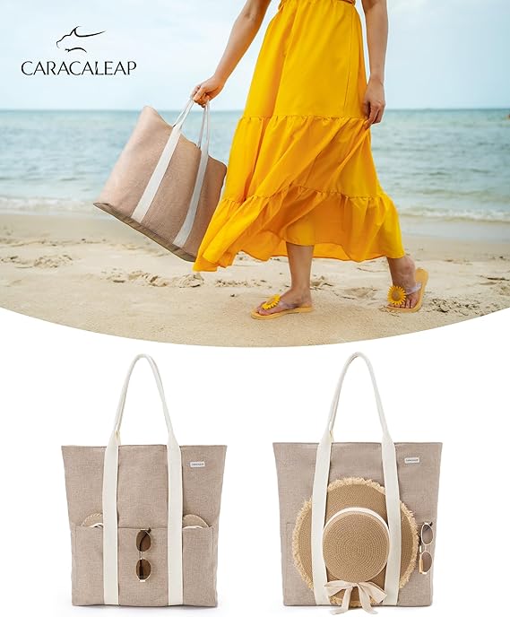 Large Beach Tote Bag with Hat Holder – Stylish & Spacious for Summer Adventures